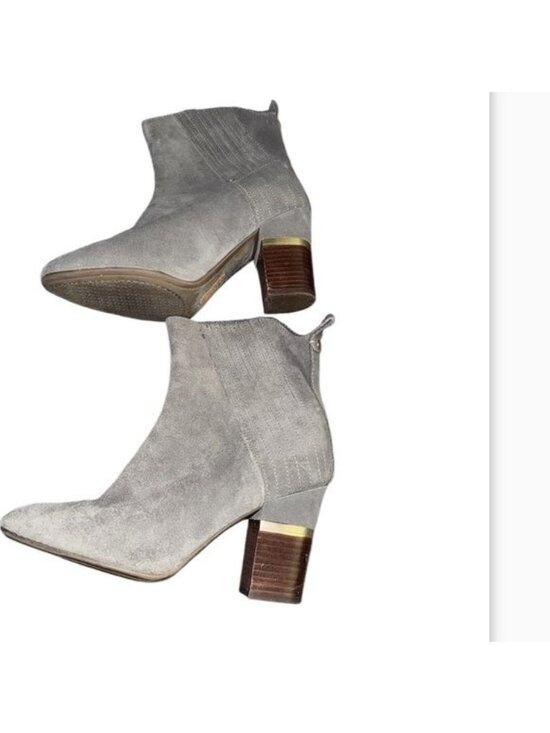 Lucca Shoes - Gray Suede Ankle Boots With Block Heel & Stitch Detailing 8M Leather Upper Made